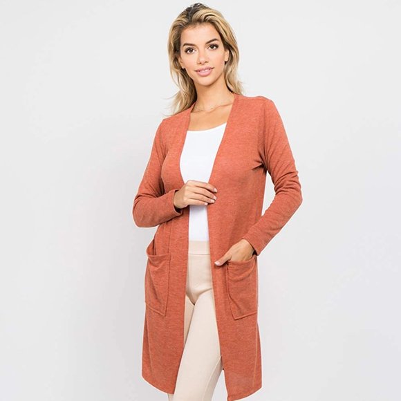 Yelete Sweaters - HOST PICK Copper Open Front Cardigan w/ Pockets